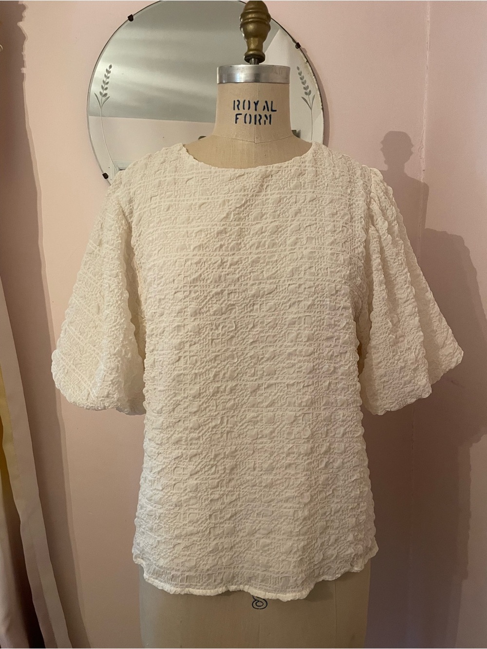 THML Textured Cream Balloon Sleeve Top / work/ casual